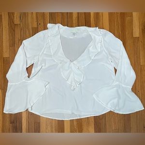 FOREVER 21+ Plus Size White Sheer Blouse with Long Bell Sleeves. 1X